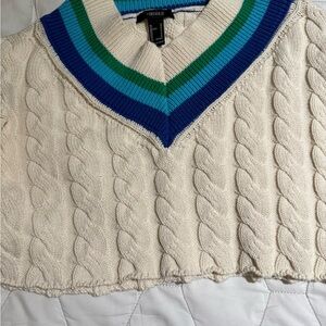 Forever 21 V-Neck Sweater with Blue and Green Stripes